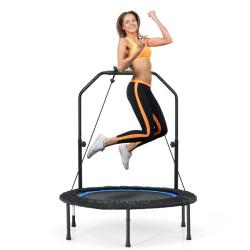 Trampoline pliable 101 x 101 x 107,5-130,5 cm avec main courante r&eacute;glable ambiance cosy en acier bl