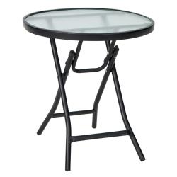 Table de jardin pliante ronde 46 x 47 cm en verre tremp&eacute; et acier pour ext&eacute;rieur et int&eacute;rieur desig