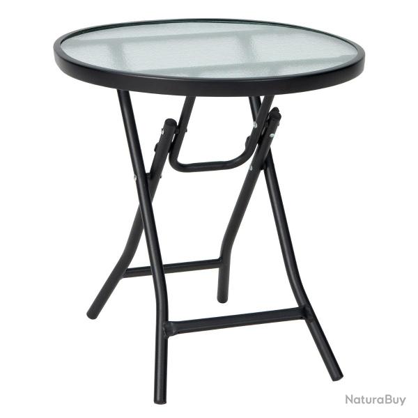 Table de jardin pliante ronde 46 x 47 cm en verre tremp� et acier pour ext�rieur et int�rieur desig