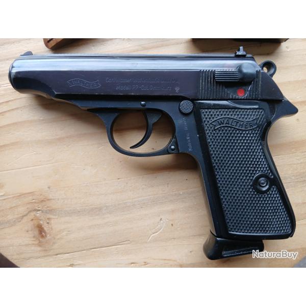 Pistolet Walther PP 9 court - 3 chargeurs + plaquettes bois