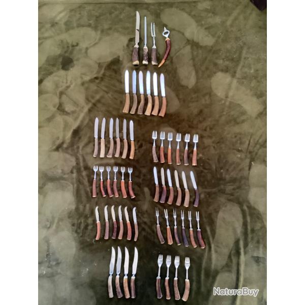 RARE et exceptionnel lot de couverts manches bois de cerf -couverts chasse-collection-