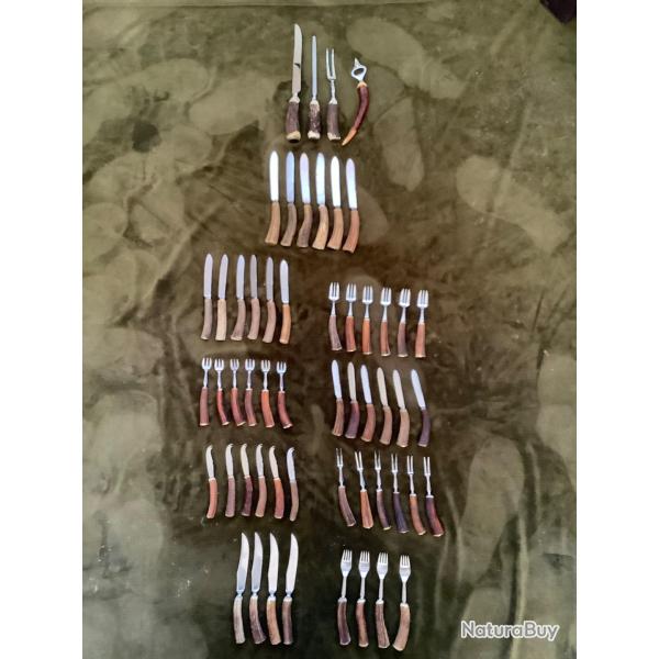 RARE et exceptionnel lot de couverts manches bois de cerf -couverts chasse-collection-