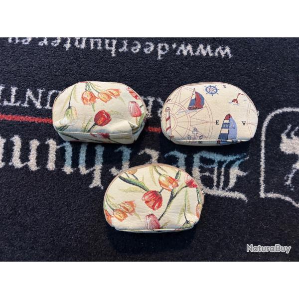 Lot de 3 pochettes en tissu motif fleur et bateau neuf a vendre aux encheres