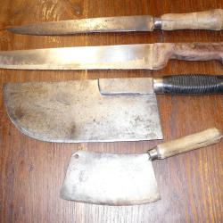 Lot de 4 anciens couteaux Hachoirs de boucher Mickelson et autres ...