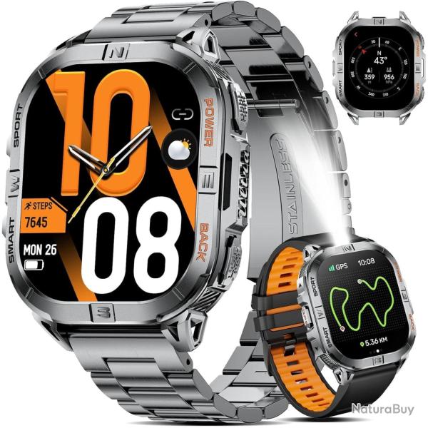 Montre Connect�e Homme avec Boussole: 2.13" Smartwatch Barom�tre Altim�tre Appel Bluetooth 600mAh Ba