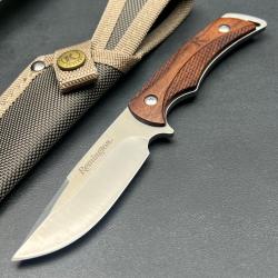Couteau Remington Skinner Lame Acier 440 Manche Bois Etui Tan Nylon Couteau de Chasse Randonn&eacute;e
