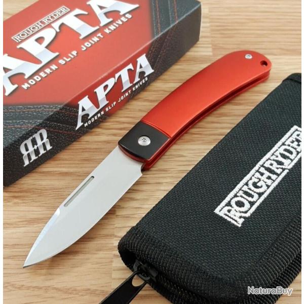 Couteau Rough Rider APTA Lame Acier VG-10 Manche Aluminium Rouge Slip Joint Ouverture 2 Mains
