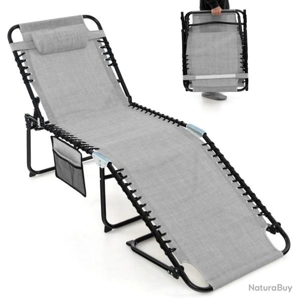 Chaise longue pliante 189 x 59 x 40 cm dossier r�glable 4 positions design l�ger et portable en tis