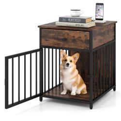 Cage pour chien avec tiroir de rangement 50 x 60 x 64 cm station de charge design moderne en m&eacute;tal
