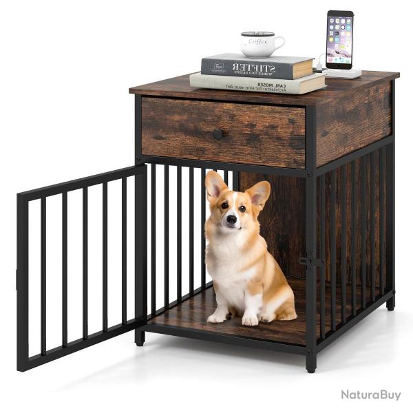 Cage pour chien avec tiroir de rangement 50 x 60 x 64 cm station de charge design moderne en m�tal
