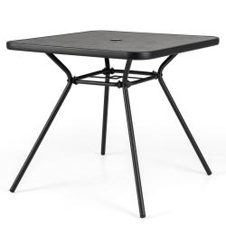 Table de jardin carr&eacute;e 80 x 80 x 72,5 cm avec trou de parasol et cadre robuste en m&eacute;tal noir 20_001