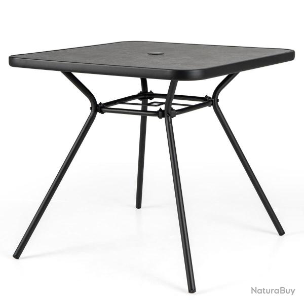 Table de jardin carr�e 80 x 80 x 72,5 cm avec trou de parasol et cadre robuste en m�tal noir 20_001