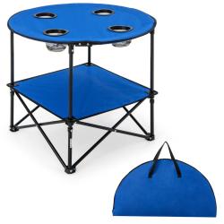 Table de camping pliante 72 x 59 cm avec rangement et 4 porte-gobelets moderne en tissu oxford bleu