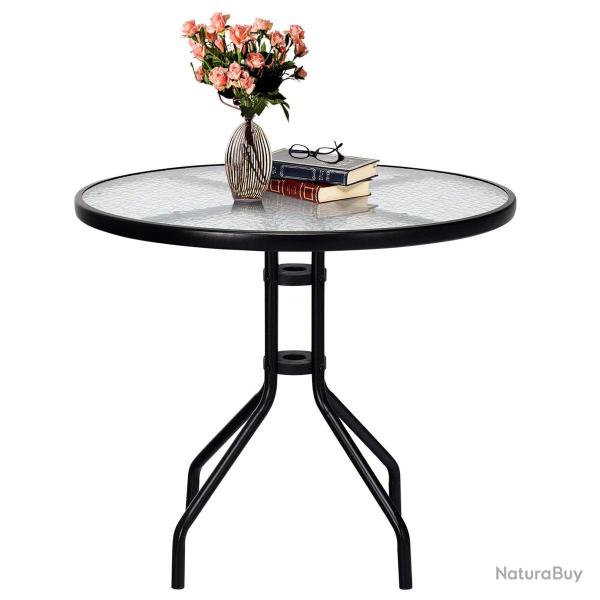 Table de jardin ronde 70 x 70 x 70 cm avec trou pour parasol en m�tal noir 20_0013998