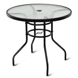 Table de jardin ronde 80 x 80 x 72 cm avec trou de parasol design moderne en m&eacute;tal noir 20_0013999