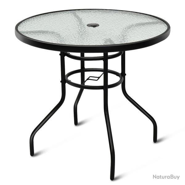 Table de jardin ronde 80 x 80 x 72 cm avec trou de parasol design moderne en m�tal noir 20_0013999