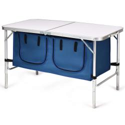 Table de camping pliable 120 x 60 x 54/71 cm 2 hauteurs r&eacute;glables design multifonction en aluminium