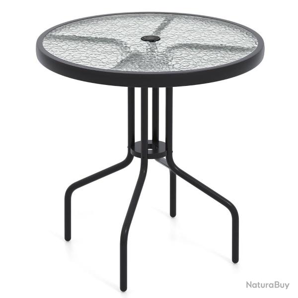 Table de jardin ronde 70 cm avec trou pour parasol design moderne en m�tal noir verre tremp� 20_001