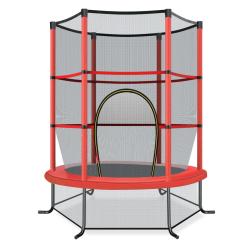 Trampoline de jardin hexagonal 165 x 165 x 161 cm avec filet de s&eacute;curit&eacute; 360&deg; design rouge et appui