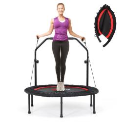 Trampoline pliable 101 x 101 x 107,5-130,5 cm avec main courante r&eacute;glable et 2 bandes de r&eacute;sistance