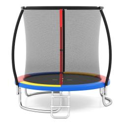 Trampoline ext&eacute;rieur 244 x 240 x 60 cm avec filet de s&eacute;curit&eacute; et &eacute;chelle antirouille multicolore en