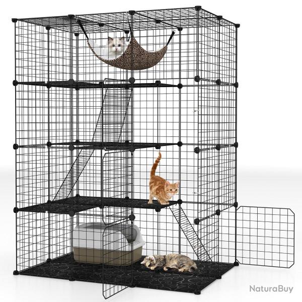 Cage pour animaux 109,5 x 74 x 142 cm avec hamac confortable 4 niveaux s�curis�s style moderne en P