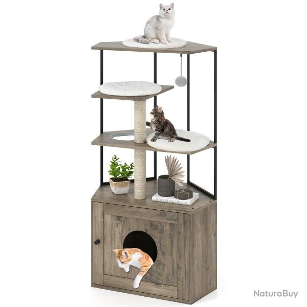 Arbre � chat en angle 78 x 50 x 138 cm avec enclos pour liti�re espace optimis� style moderne en bo