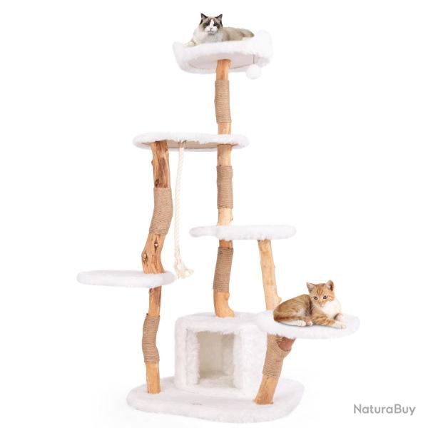 Arbre � chat moderne en bois massif 68 x 58 x 168 cm avec condo et 6 niveaux en naturel blanc 20_00