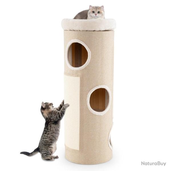 Arbre � chat 4 niveaux 43 x 43 x 113 cm refuge s�curis� avec lit amovible design moderne en peluche