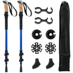 Lot de 2 b&acirc;tons de trekking pliables 95 x 135 cm l&eacute;gers ergonomiques design moderne en aluminium bl