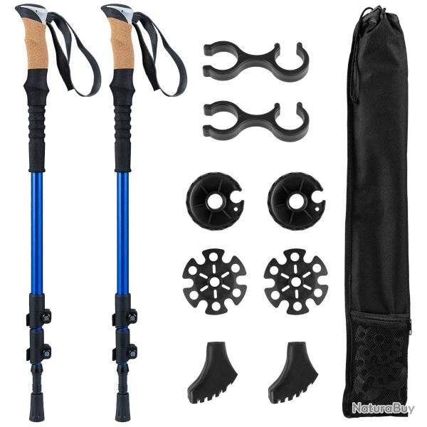 Lot de 2 b�tons de trekking pliables 95 x 135 cm l�gers ergonomiques design moderne en aluminium bl