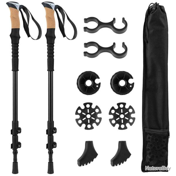 Lot de 2 b�tons de trekking ajustables de 95 � 135 cm l�gers anti-choc et ergonomiques en aluminium
