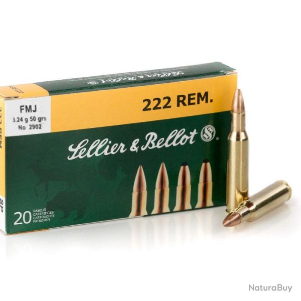 LOT DE 5 BOITES DE 20 BALLES SELLIER ET BELLOT CAL 222REM FMJ 50GR  3.24G