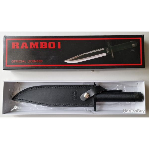 Couteau Rambo I avec �tui en cuir et outils de survie
