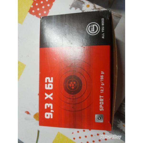 1 boite neuve de 50 munitions Geco Sport calibre 9,3 X 62 12,7 grammes ou 196 grains.