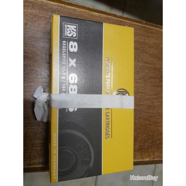 1 boite neuve non ouverte de 20 munitions RWS KS 11,7 grammes calibre 8X68S