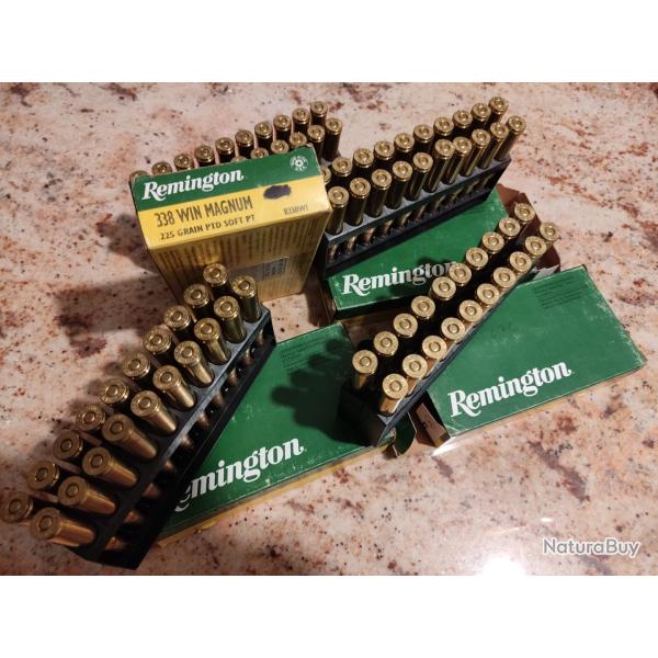 4 boites de 20 Munitions REMINGTON Soft point Cal 338 Win Mag 250Gr