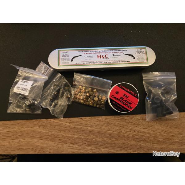 Kit H&C tir r�duit calibres 36 + 44 avec projectiles caoutchouc et 150 cartouches � blanc