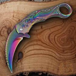 Couteau ElitEdge A/O Sir&egrave;ne Karambit Lame Acier 440C Manche Acier Spectrum Linerlock EE10A120RB