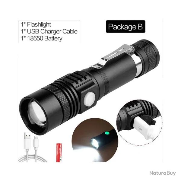 Lampe de survie surpuissante LED torche USB RECHARGEABLE avec ZOOM - Tr�s utile
