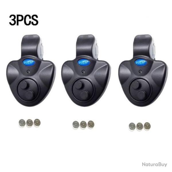 Lot 3 D�tecteurs de Touche - Sonore et Lumineux - Montage Canne � P�che LIVRAISON OFFERTE