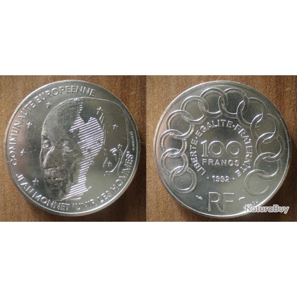 France 100 Francs 1992 Jean Monnet Unir Les Hommes Communaute Europeennne Piece Franc Frc Frcs