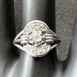Bague ancienne or blanc 18 carats et saphir - taille 55