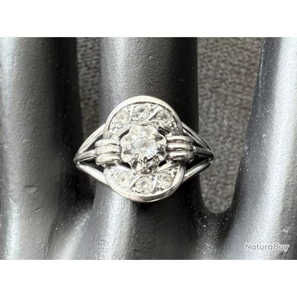 Bague ancienne or blanc 18 carats et saphir - taille 55