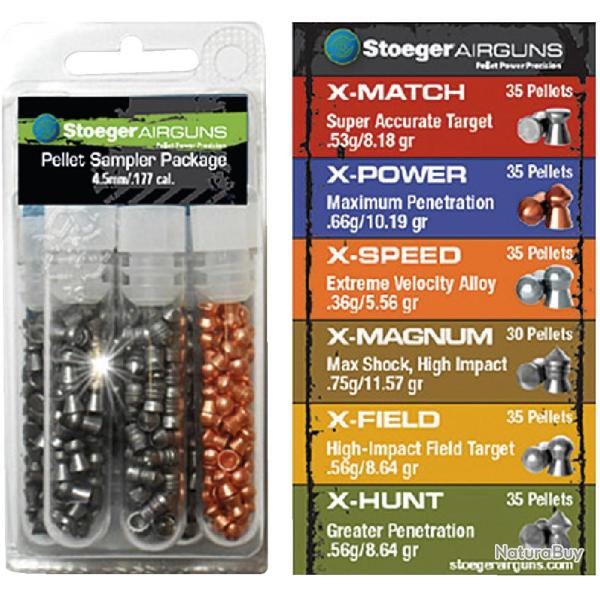 STOEGER PACK DE 205 PLOMBS - 6 TYPES DIFFERENTS 4.5MM