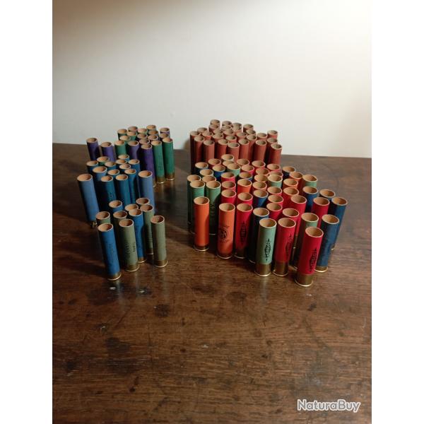 Lots de cartouches de chasse anciennes �tuis amorc�s calibre 20 24 28 14 mm