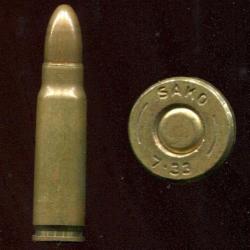 7 x 33 SAKO - peu courant - balle cuivre pointe plomb - marquage : SAKO __ 7&deg;33 __
