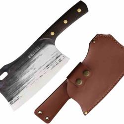 Couteau Ketuo Couperet Lame Cleaver Acier Inox Manche Walnut Etui Cuir KETM1418