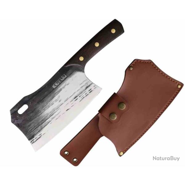 Couteau Ketuo Couperet Lame Cleaver Acier Inox Manche Walnut Etui Cuir KETM1418