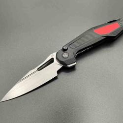 Couteau Ketuo Griffin Lame Acier 14C28N Manche G10 Black & Red Button Lock KETM075